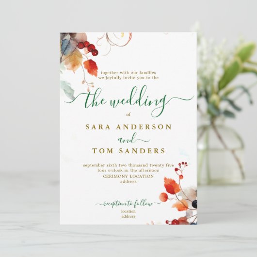 Fall Wedding Uitnodiging (Staand voorkant)