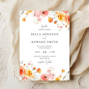 Fall Wedding Waterverf Bloemenuitnodiging Kaart