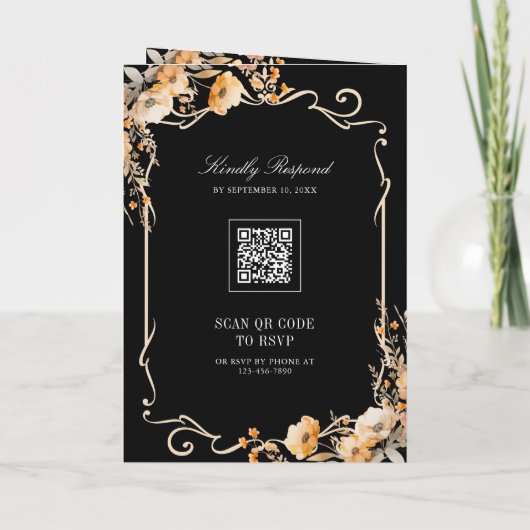 Fall Wildflower Crest Black QR Code Wedding (Achterkant)