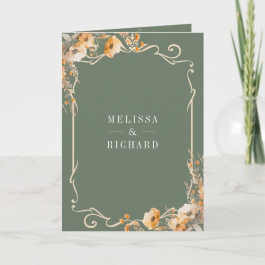 Fall Wildflower Crest Sage Green QR Code Wedding (Voorkant)