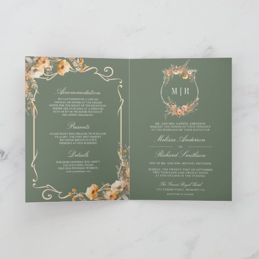 Fall Wildflower Crest Sage Green QR Code Wedding (Binnen)