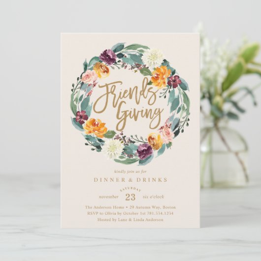 Fall Wreath Friends Dinner Party Invitation (Debout devant)