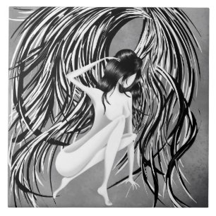 Fallen Angel Gray Monochrome Tegeltje