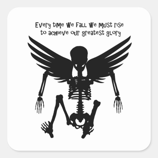 Fallen Angel Skeleton citeert Wise Words Art Vierkante Sticker (Voorkant)
