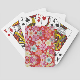 Fallen Crimson Floral Chirimen Pokerkaarten