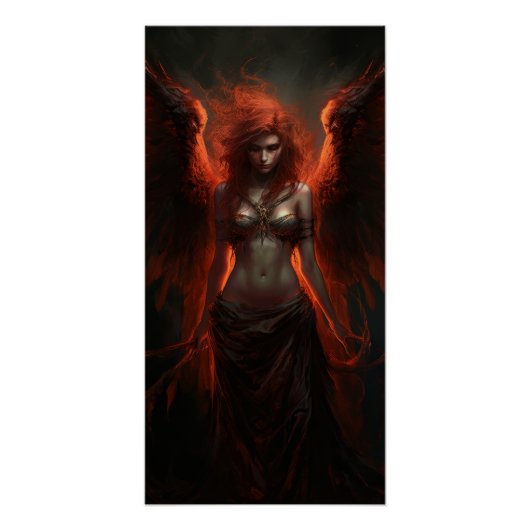 Fallen Fire Angel – Dark Fantasy Poster Art Perfect Poster (Voorkant)