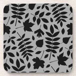 Fallen Leaves Big Pattern Black op grijs Bier Onderzetter