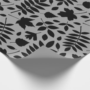 Fallen Leaves Big Pattern Black op grijs Cadeaupapier