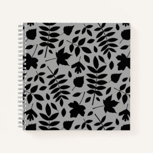 Fallen Leaves Big Pattern Black op grijs Notitieboek