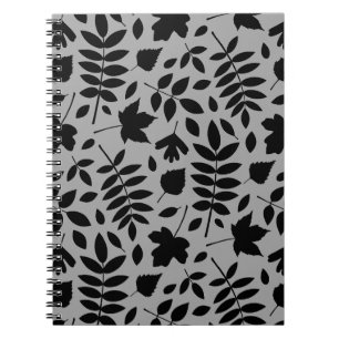 Fallen Leaves Big Pattern Black op grijs Notitieboek