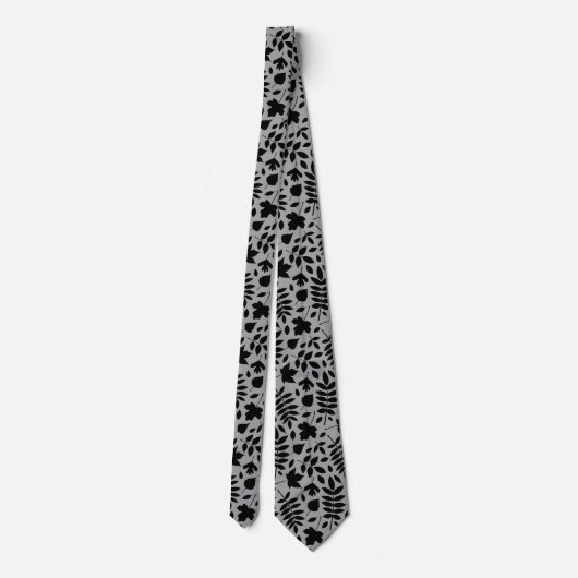 Fallen Leaves Big Pattern Black op grijs Stropdas (Achterkant)