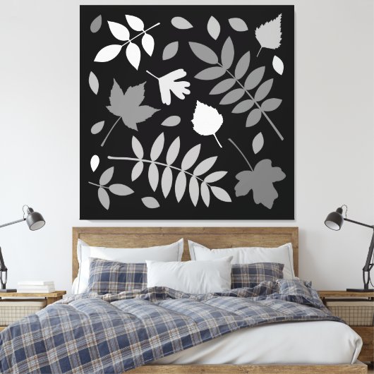 Fallen Leaves Design Grijzen Wit Zwart Canvas Afdruk (Insitu (Slaapkamer))