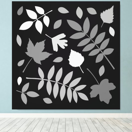 Fallen Leaves Design Grijzen Wit Zwart Canvas Afdruk (Insitu (Houten vloer))