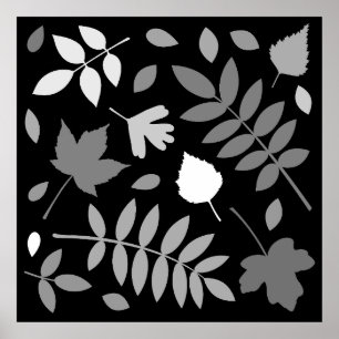 Fallen Leaves Design Grijzen Wit Zwart Poster