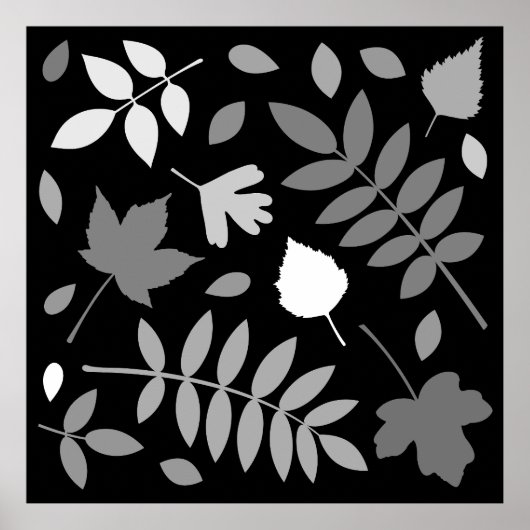 Fallen Leaves Design Grijzen Wit Zwart Poster (Voorkant)