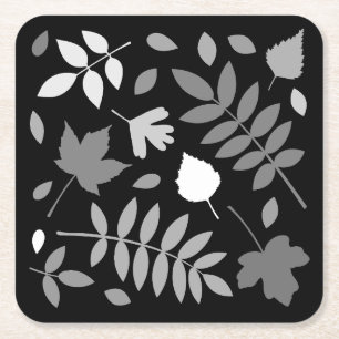 Fallen Leaves Design Grijzen Wit Zwart Vierkante Kartonnen Onderzetter