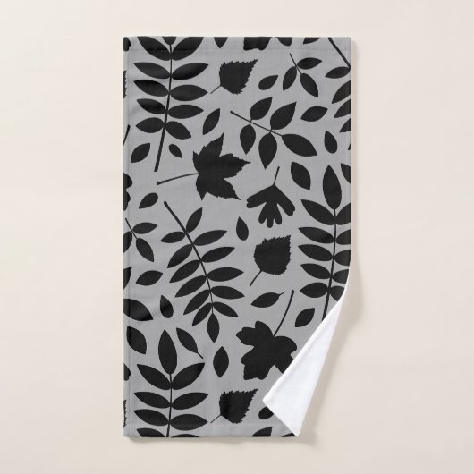 Fallen Leaves LG Pattern Zwart op Grijs Bad Handdoek (Handdoek)