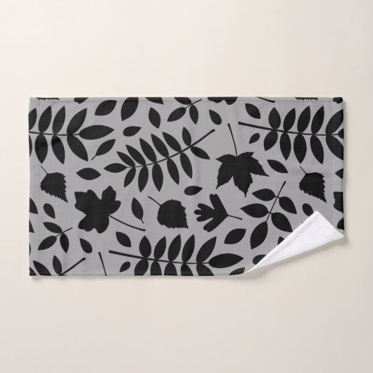 Fallen Leaves LG Pattern Zwart op Grijs Bad Handdoek (Handdoek)