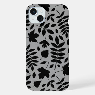 Fallen Leaves LG Pattern Zwart op Grijs iPhone 15 Plus Case