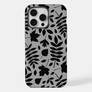 Fallen Leaves LG Pattern Zwart op Grijs iPhone 15 Pro Max Hoesje