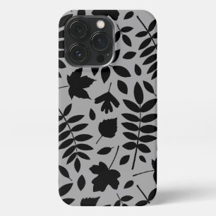 Fallen Leaves LG Pattern Zwart op Grijs iPhone 13 Pro Hoesje