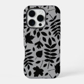 Fallen Leaves LG Pattern Zwart op Grijs iPhone Hoesje (Achterkant)