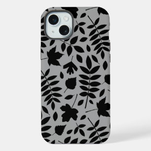 Fallen Leaves LG Pattern Zwart op Grijs iPhone 15 Plus Case