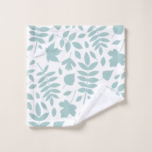 Fallen Leaves Pattern LT Blauwgroen op wit Bad Handdoek (Wasdoekje)