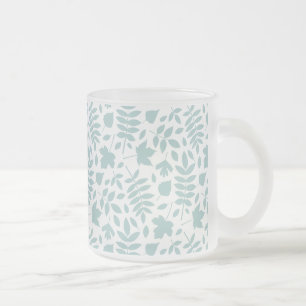 Fallen Leaves Pattern LT Blauwgroen op wit Matglas Koffiemok
