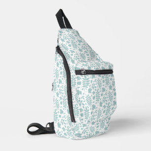 Fallen Leaves Pattern LT Blauwgroen op wit Sling Bag