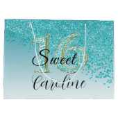 Falling Blauwgroen Blue Glitter Sweet 16 Birthday Groot Cadeauzakje (Achterkant)
