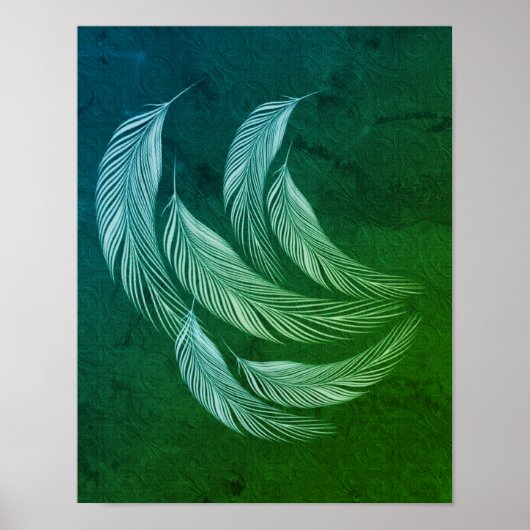 Falling Colorful Feathers Green Poster (Voorkant)