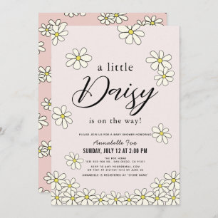 Falling Daisies Floral Pink Baby shower Uitnodigin Kaart
