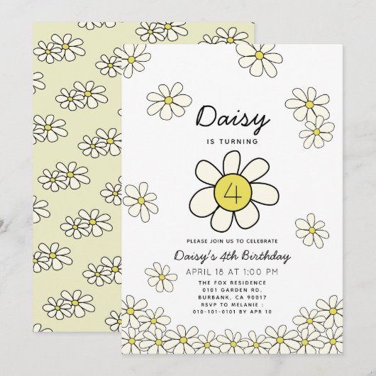 Falling Daisies White Floral Birthday Invitati Kaart (Voorkant / Achterkant)