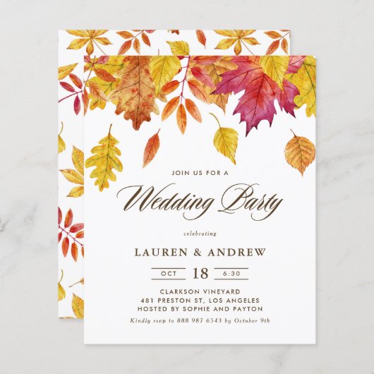 Falling Feuille Automne Mariage Fête Invitation (Devant / Derrière)