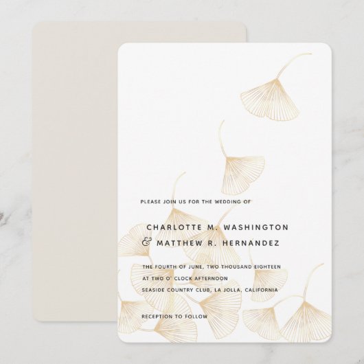 Falling Gold Ginkgo Leaves Weddenschap Kaart (Voorkant / Achterkant)