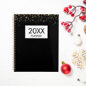 Falling Gold Glitter Personalized Black Yearly Planner