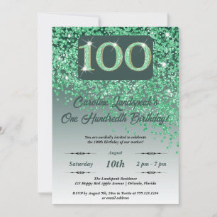 Falling Green Glitter 100e verjaardagsfeestje Kaart