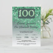 Falling Green Glitter 100e verjaardagsfeestje Kaart (Staand voorkant)
