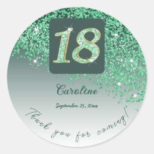 Falling Green Glitter, 18e verjaardag Bedankt Ronde Sticker