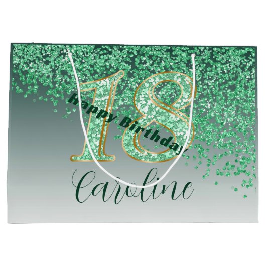 Falling Green Glitter 18e verjaardag Groot Cadeauzakje (Achterkant)
