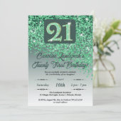 Falling Green Glitter 21e verjaardagsfeestje Kaart (Staand voorkant)