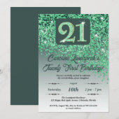 Falling Green Glitter 21e verjaardagsfeestje Kaart (Voorkant / Achterkant)