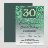 Falling Green Glitter 30e verjaardagsfeestje Kaart (Voorkant / Achterkant)