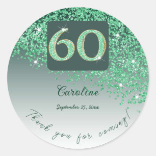 Falling Green Glitter, 60ste verjaardag Bedankt Ronde Sticker
