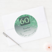 Falling Green Glitter, 60ste verjaardag Bedankt Ronde Sticker (Envelop)