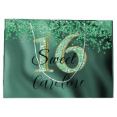 Falling Green Glitter Sweet 16 Birthday Groot Cadeauzakje (Achterkant)