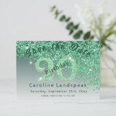 Falling Green Glitter voor 20e verjaardag Save The Date (Staand voorkant)