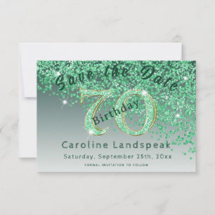 Falling Green Glitter voor 70e verjaardag Save The Date