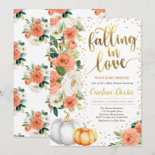 Falling In Love Baby shower Invitation Oranje Gold Kaart